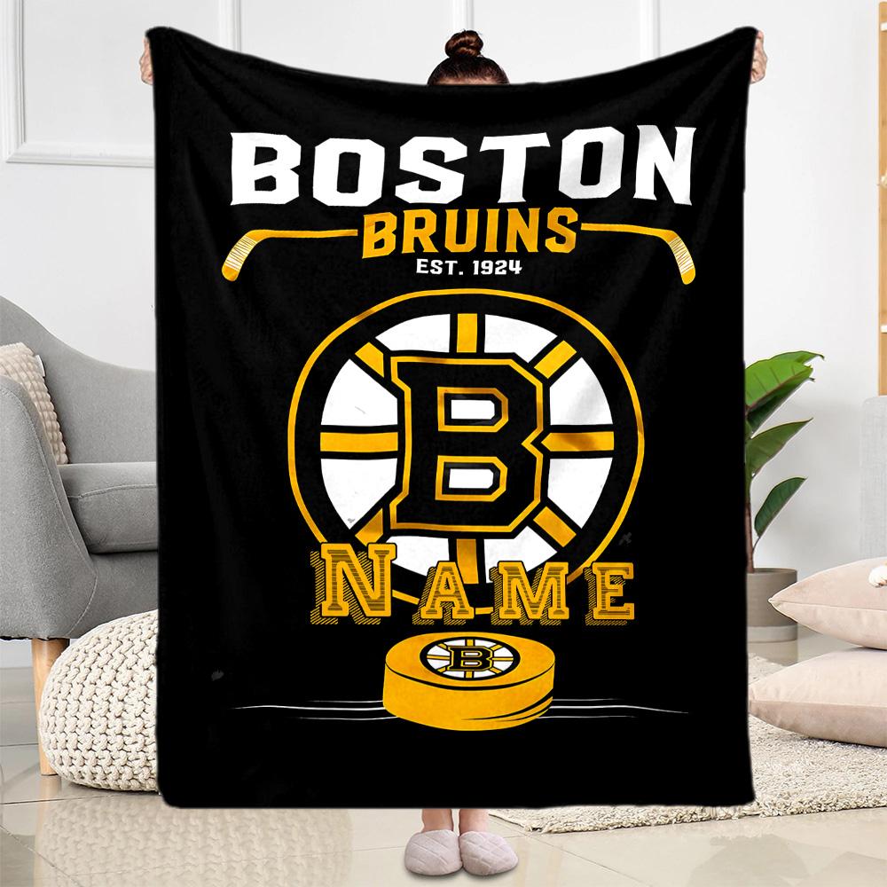 Boston Bruins Hockey Ausrüstung Personalisierte Namensdecke Geschenk Personalisierte Decke Weiche & Gemütliche Überwurfdecke für Picknicks Bett Bettwäsche Stuhl Ganzjahresgebrauch