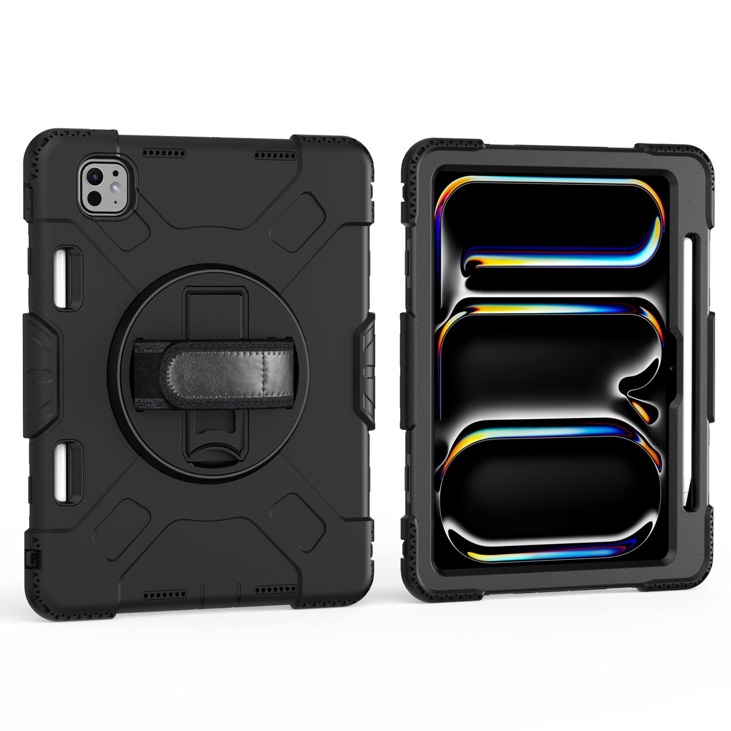 

For iPad Pro 11 (2024) Kickstand Case Anti-Scratch Tablet Cover with Shoulder Strap Black