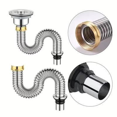 Water Hose Kitchen Sink Drain Pipe Stainless Steel Drain Tubing Pipe Kitchen Accessories
