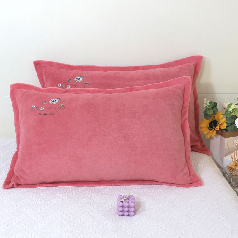Pillowcase Milk Fiber Embroidery 48x74cm Winter Warm Soft Comfortable Fluffy Plain Home Household Textile Pillow Cover Couples