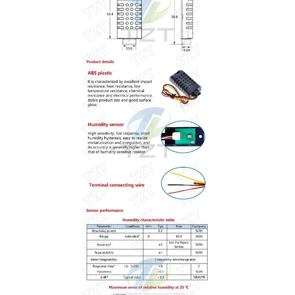 TZT 1/3PCS New DHT21 AM2301A Capacitance Digital Temperature And Humidity Sensor For Arduino