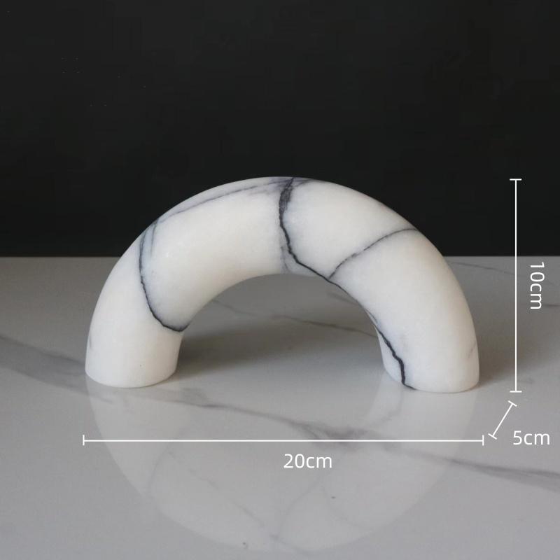 Natural Marble Sculpture Geometric Arch Semicircular Arch Ornament Yellow Cave Stone Decorative Figurines Living Room Decoration