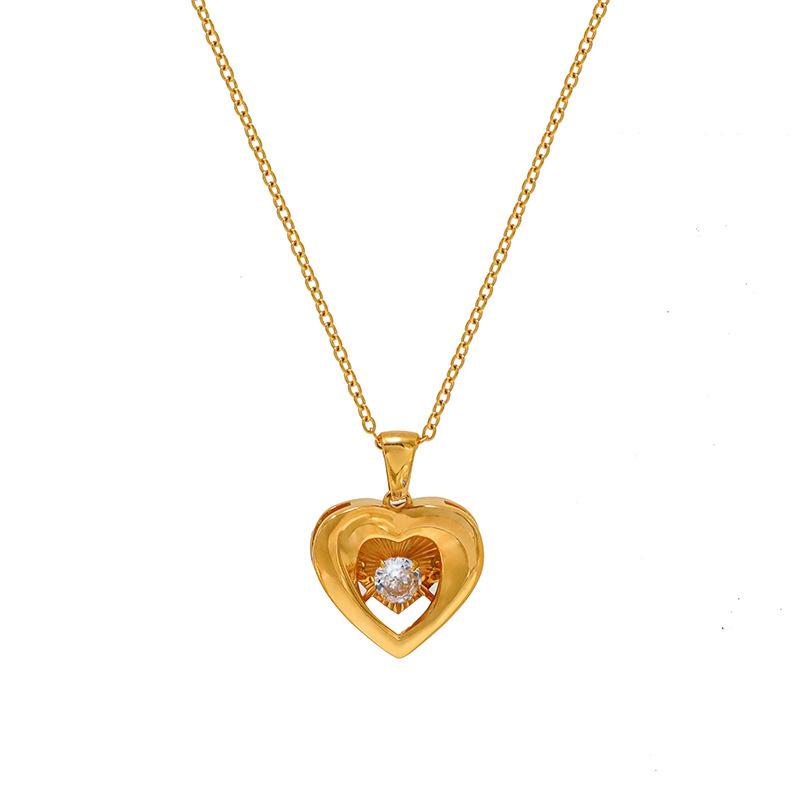 French Non-Fading Zircon Light Luxury Temperament Love Heart Pendant Necklace Women'S Versatile Collarbone Chain Titanium Steel Chain