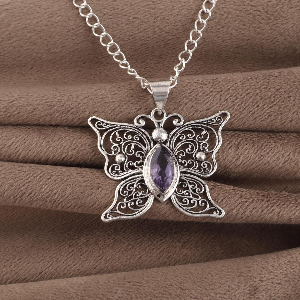 Natural Iolite Gemstone 925 Sterling Silver Handcrafted Pendant 1.5" Gift For Wife CP-41-6