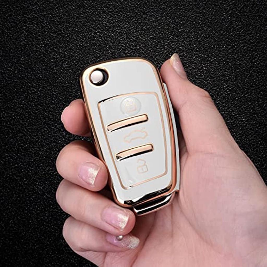 Etui na klucze odpowiednie do etui na kluczyk samochodowy do A1 A3 A4 A6 Q3 Q5 Q7 S3 R8 Tt silikonowe etui ochronne Tpu (Złota krawędź biała)