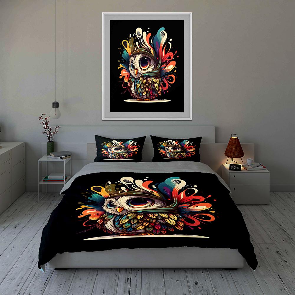 Colorful Owl Artwork Bedding Duvet Cover Sets Duvet Covers Pillowcases Gifts (1 * Duvet Cover 2 * Pillowcases, Without Duvet Insert)