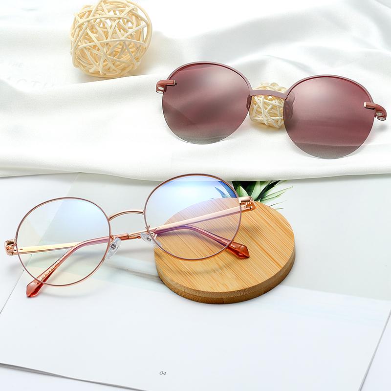 Magnet 2 In 1 Anti Blue Light Glasses Frames Round Polarized Sunglasses Women Metal Fashion Computer Eyeglasses Frame TR90