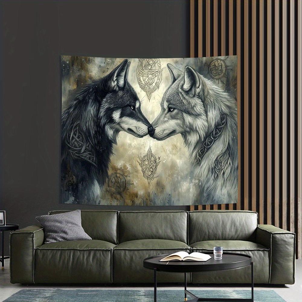 Arazzo Lupo Mitologia Norrena Geri e Freki Nodo Celtico Appeso a Parete Arredamento Casa Boho Camera da Letto Soggiorno Coperta Artistica