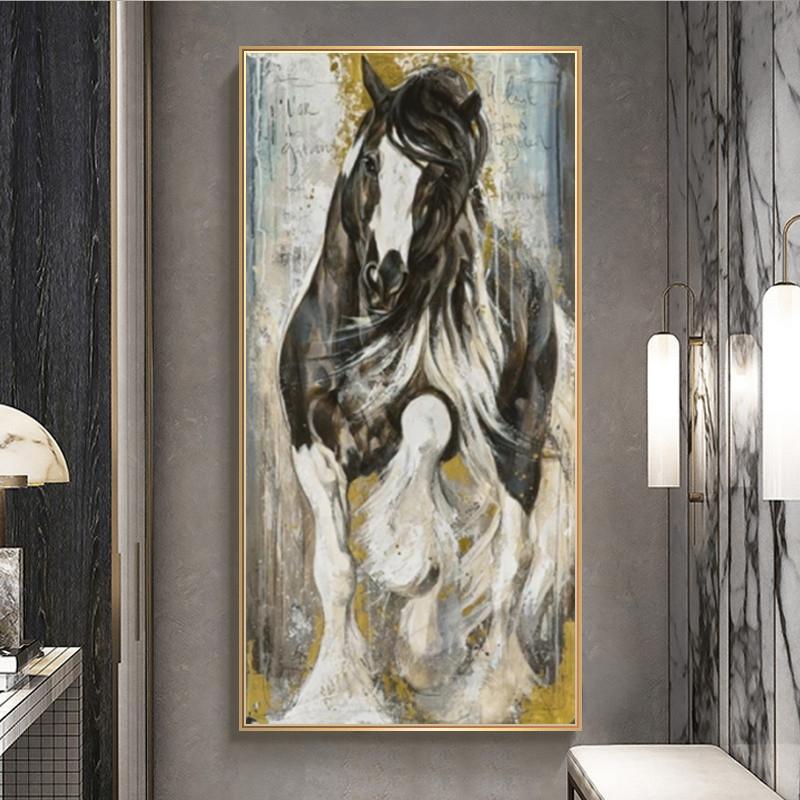 Abstract Canvas Painting On The Wall Art Posters And Prints Gray Horse Oil Painting Mural Animal Modern Decorative Painting