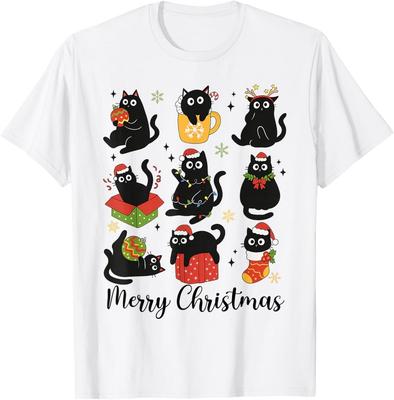 Meow Christmas Xmas Lights Black Cat Pajamas Family Funny T-Shirt