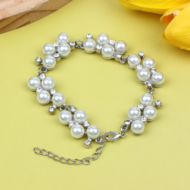 Fashion Imitation Pearl Rhinestone Bracelet Adjustable Chain Vintage Faux Pearl Bangle For Women Wedding Party Daily Jewelry