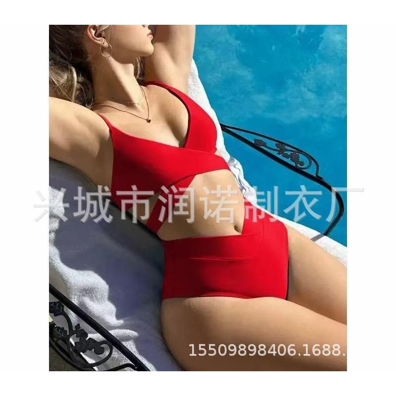 sexy split swimsuits women's small breasts gather cross suspenders high waist bikini swimsuit batch