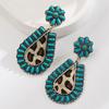 Ethnic style earrings retro court style with turquoise leopard print leather exaggerated personality earrings
