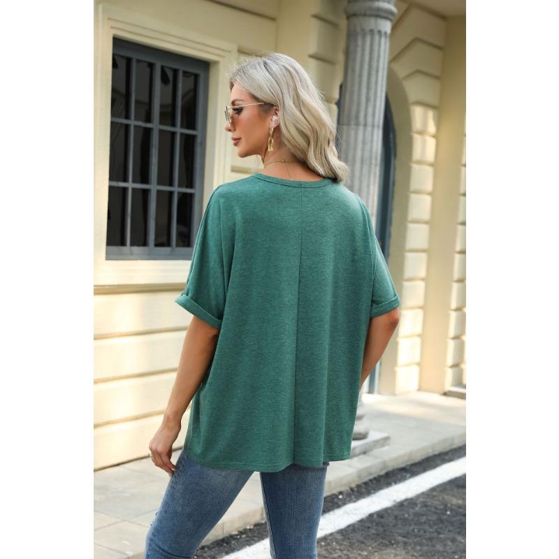 New Summer Women T-shirt Solid Color Round Neck Short Sleeve Loose T-shirt Tops
