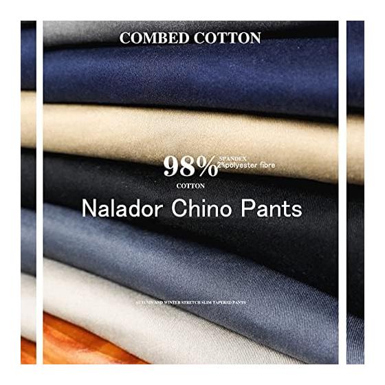 [Nalador] Men's Chino Pants, Stretch, Large Size, Long Pants, Loose, Bottoms, Colored Pants, Plain, Cotton, Easy Pants, Comfortable