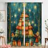 2pcs,2D plane printing Curtain Popular Charming Festive Christmas Tree Scene (2) Polyester (without rod) Home Decor for Bedroom,