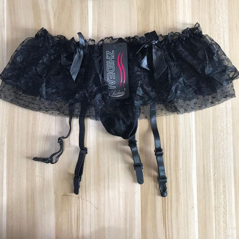 Double-Layer Lace Puff Mini Skirt Women Sexy Transparent Panties Collocation Hose Garter Suspender Belt For Stockings