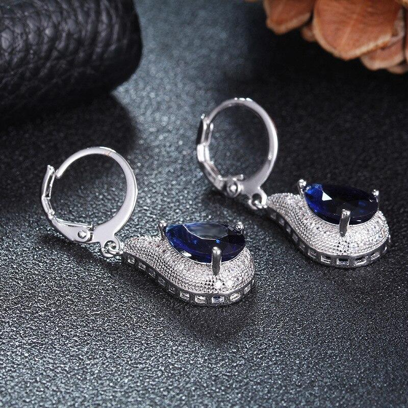925 Sterling Silver lesklé safírové zirkonové náušnice pro ženy Stříbrné šperky Visací náušnice Velkoobchod
