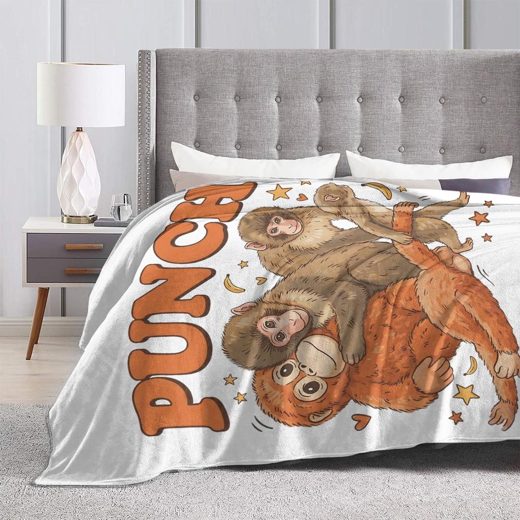 Kawaii Punch Baby Monkey And His Stuffed Monkey Blanket Fleece All Season Warm Throw Blanket for Bed Bedroom Plush Thin Quilt
