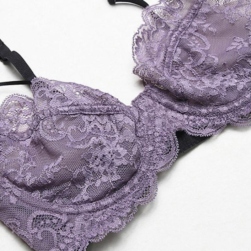 Sexy Dessous Ultradünner Transparenter Spitzen BH in Übergröße für Große Brüste Kleines Anti-Hänge Unterwäsche Set