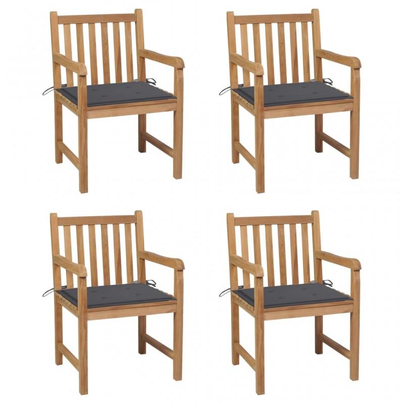 Día y Noche - Día y Noche Sillas de jardín 4 uds madera de teca y cojines gris antracita
