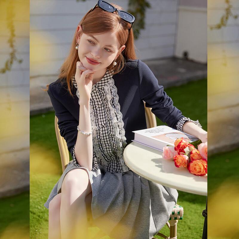 Bailuyu Women s Sweet Plaid Lace Patchwork Blouse XL