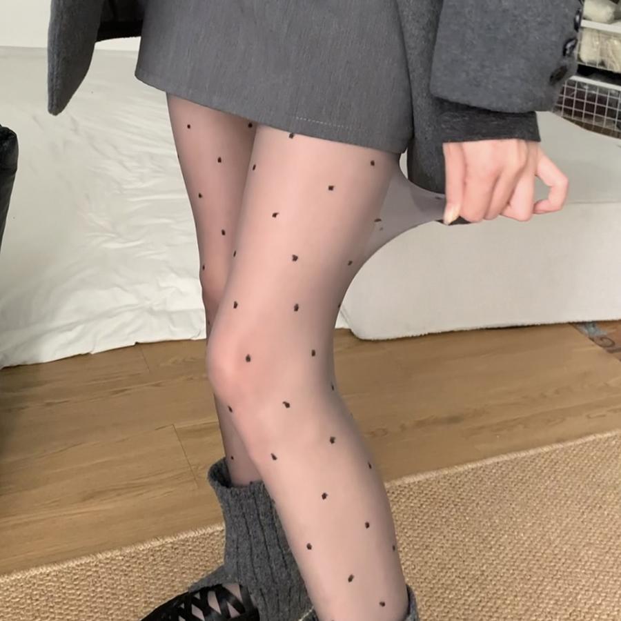 Large Size Polka Dot Stockings, Black Stockings, Jacquard Stockings for Women's Summer Thin Women's Anti-hook Polka Dot Tights