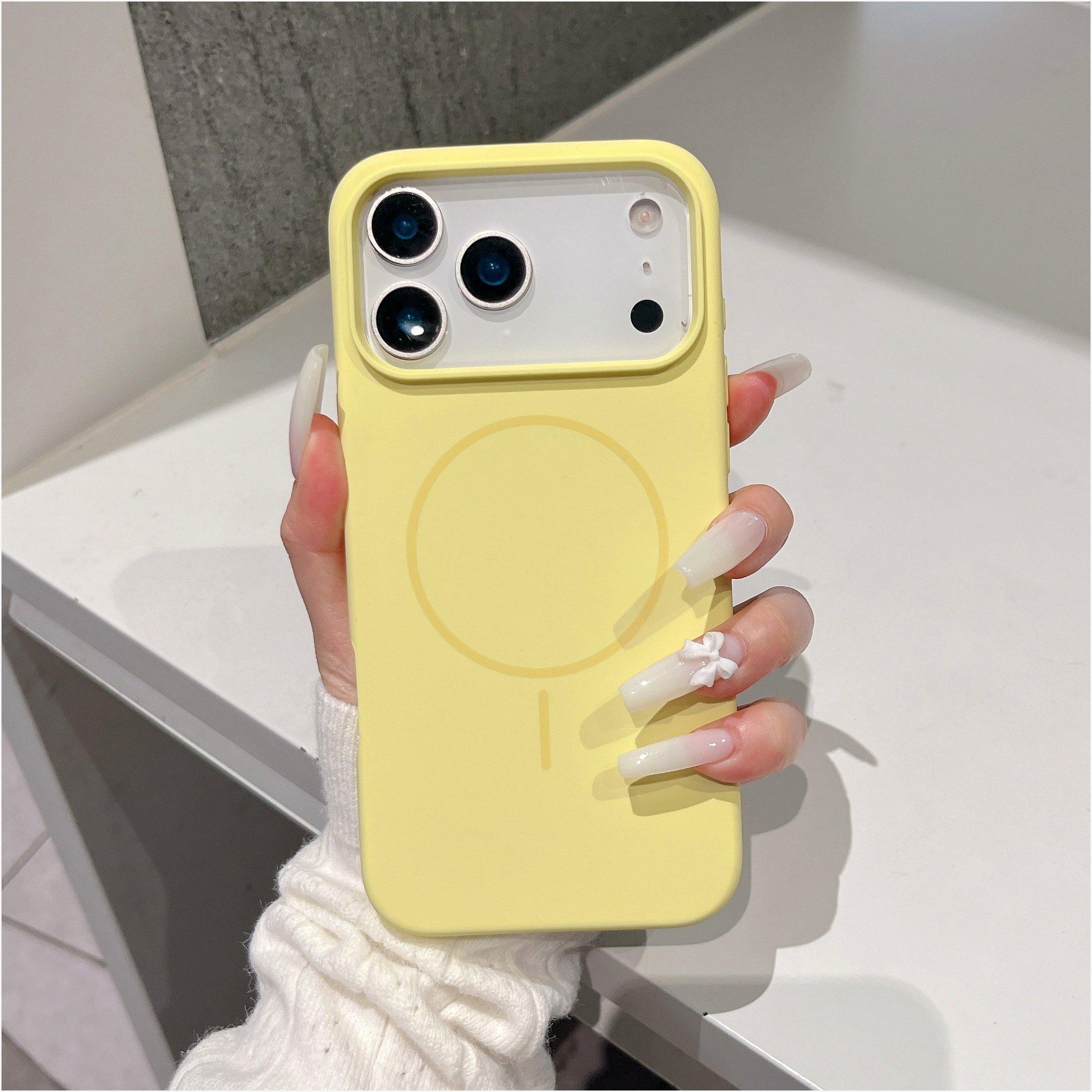 

Liquid Silicone Magnetic Slim Phone Case For Magsafe Apple iPhone 13 14 15 16 17 Pro Max Plus Air Protective Soft Cover iPhone 15 жёлтый