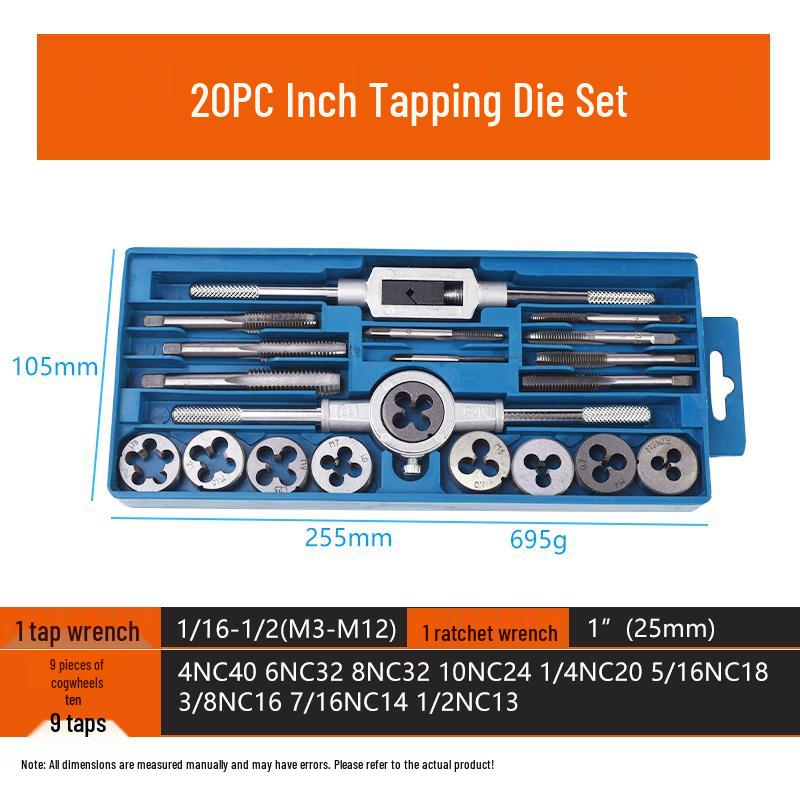 Metric & Imperial Tap and Die Set with Hand Reamer & Tap Holder – Comprehensive Threading Tool Kit.
