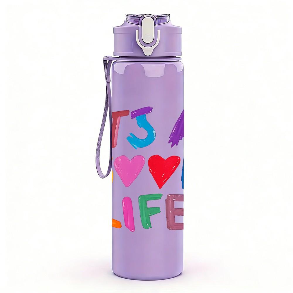 1PC Its A Good Life Colorful Text Print 750ml Color Plastic Sports Water Bottle Leakproof Flip Straw Lid Suitable for Sports Office Home Use