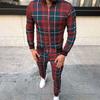 Men's Tracksuit 3D Plaid Printed Sports Casual Set Fashion British Style Gentleman Jacket Tether Trousers 2-piece Suit