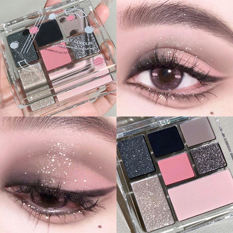 7-Color All-in-One Eyeshadow Palette: Highlight, Contour, Blush, Pearlescent & Matte Finishes