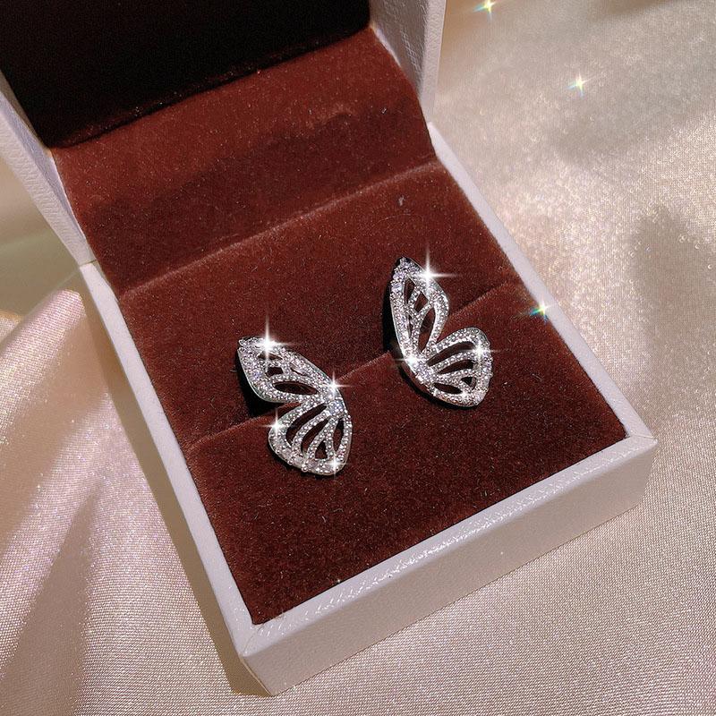 Hollow Butterfly Paved CZ Jewelry Set for Women, Luxury Pendant Necklace Earrings Ring, INS Style High-End Clavicle Chain