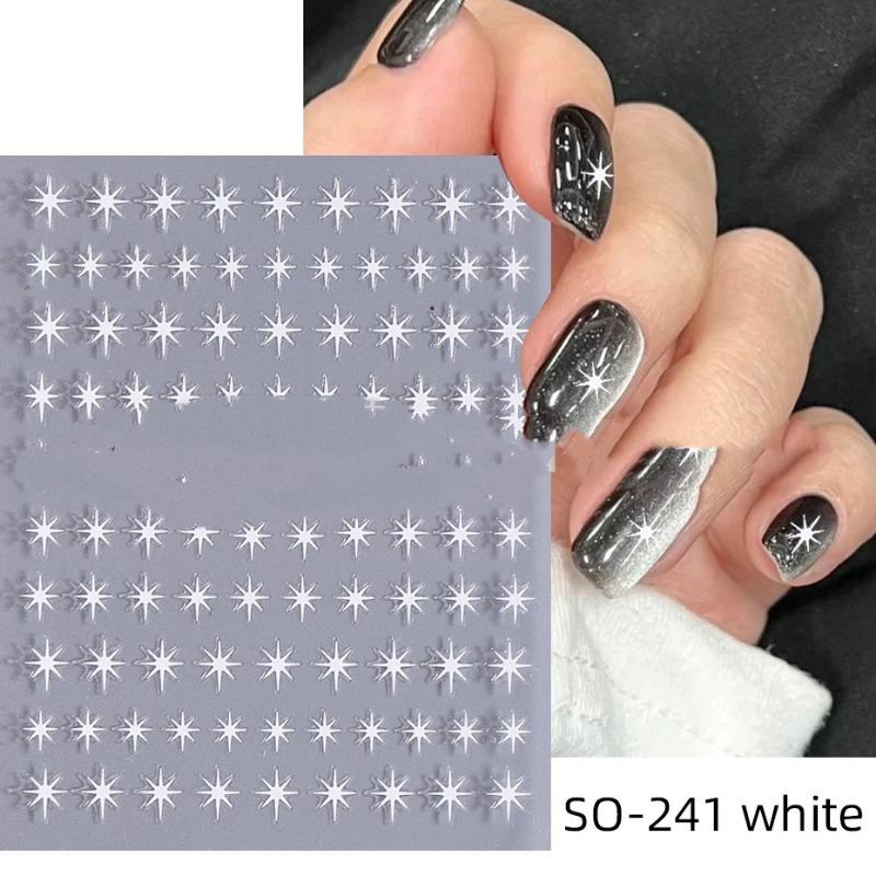 Hot Selling Star Nail Stickers Ins Style Silver Foil 8 Point Star Black White Self Adhesive Decals for Manicure