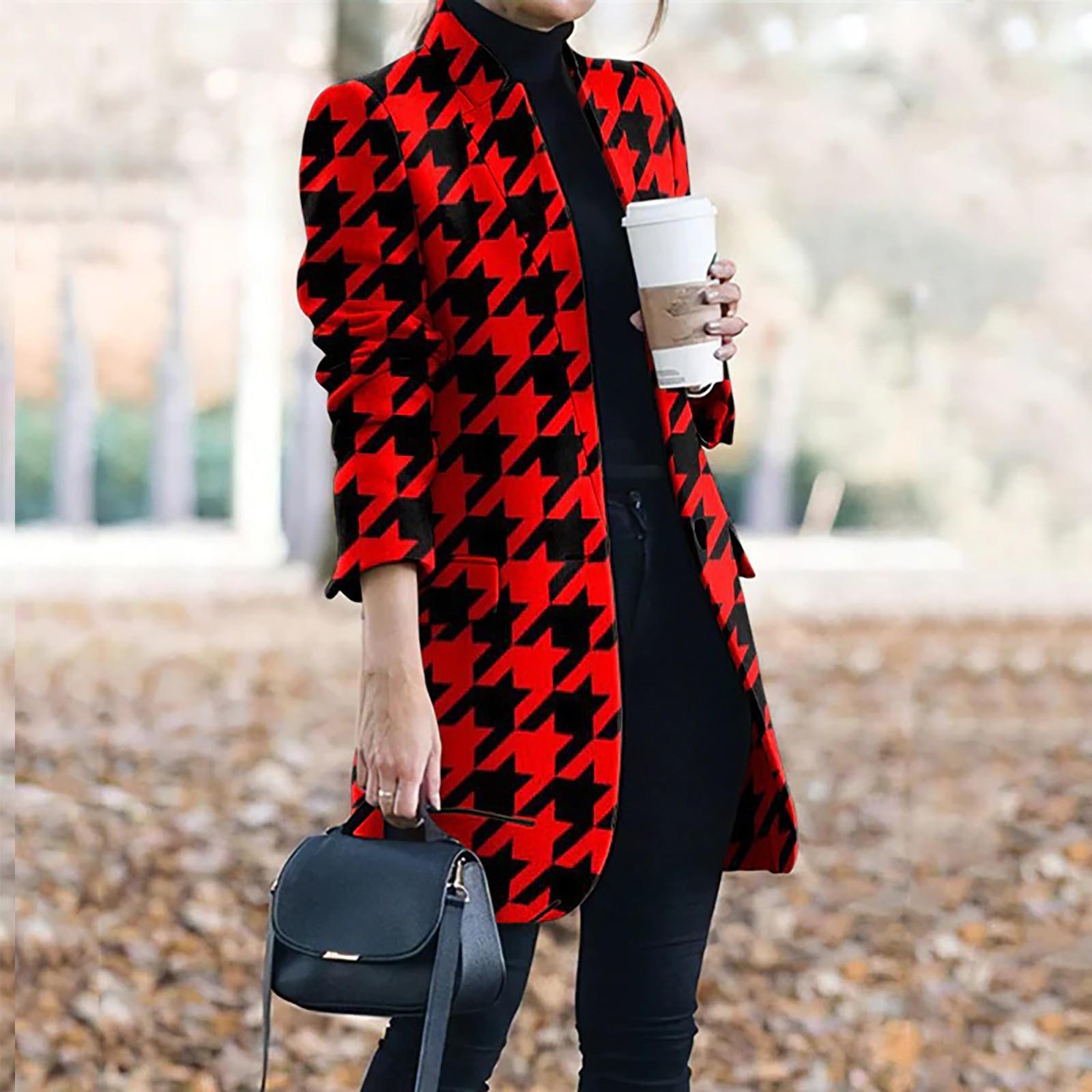 

Женское темпераментное модное пальто со складным воротником и принтом XXXL красный