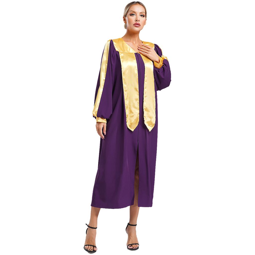Unisex Choir Robe Halloween Costume V Neck Long Sleeve Color Block Zipper Gown Theme Party Wear