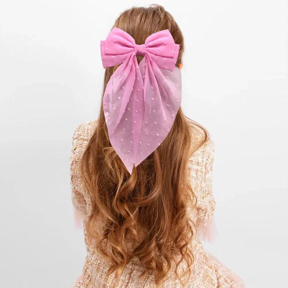 Fashion Chiffon Bow Hair Clip Elegant Women Solid Spring Clip Hair Pin Retro Bow Hairpins Simple Headband Girls Hair Accessories