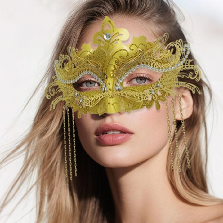 Luxurious Beaded Half Face Mask Practical Metal Plastic Blend Costume Prop For Masquerades Theater Art