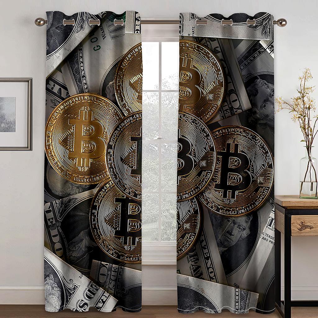 100$ Money Dollar Pattern Thin Curtains for Living Room Blinds Window Curtain for Bedroom Kitchen 2panels Cortinas Grommet Top