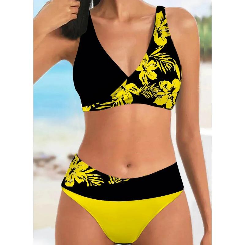 Kadın Yüzme Mayosu Halter Mayo İki Parça Mayo Çiçekli Çiçekli Kaju Baskılı Tankini Üst Boyshorts Yüzme S-5XL