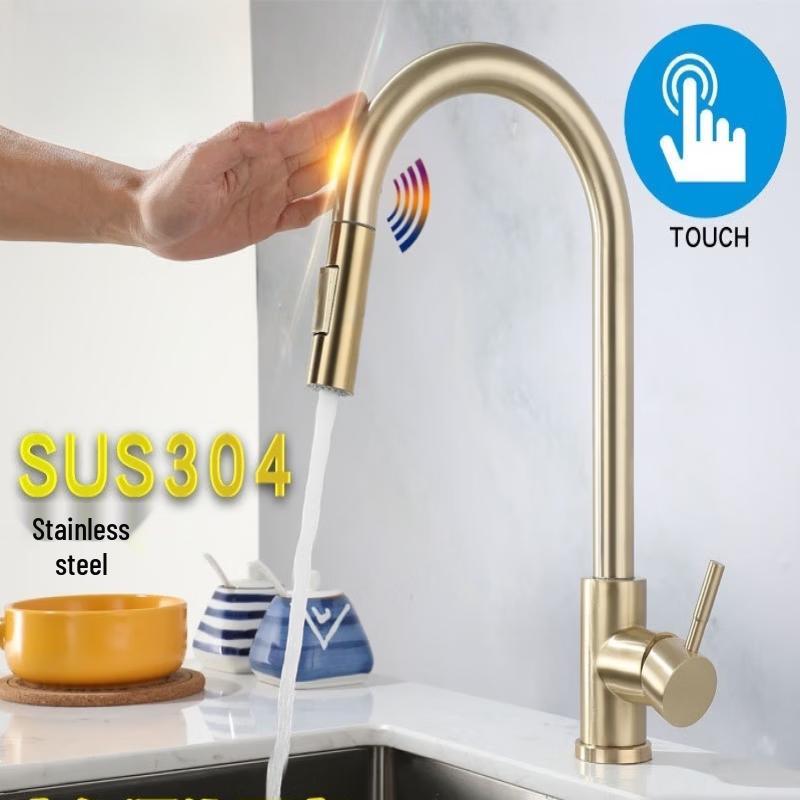 Black Gold Touch Sensor Pull-Out Kitchen Faucet