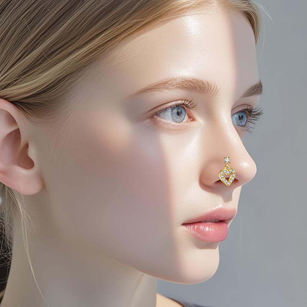 1pc L-Shaped Nose Ring Piercing - Stainless Steel Hypoallergenic 5-Petal Flower Pendant, French Nose Stud for Women
