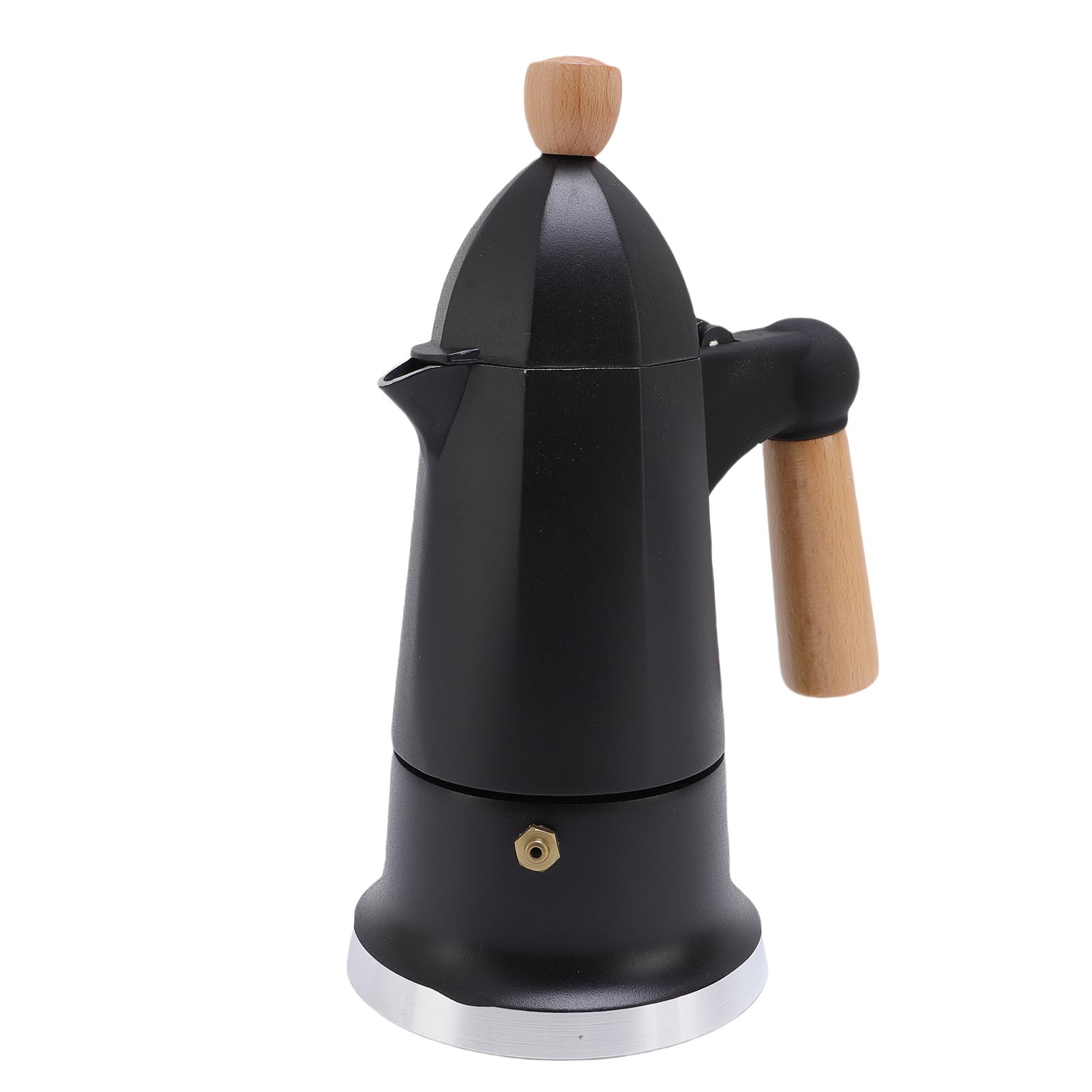 

Кофеварка для плиты на 3 чашки, одинарный клапан, алюминиевый сплав, перколятор, кофейник с деревянной ручкой для домашнего использования чёрный