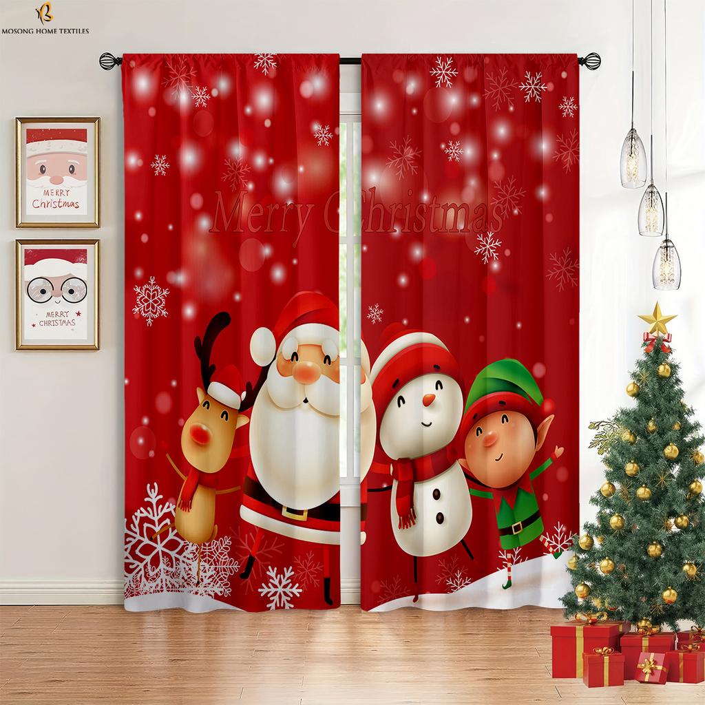Tende Finestra Calzini di Natale Pupazzo di Neve Babbo Natale Stampate Tende Camera da Letto Soggiorno Decorazioni Festa di Capodanno Tende