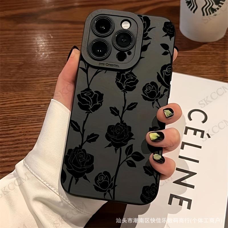 Black Rose for Apple 16/15promax Mobile Phone Case Iphone14/13/12/11 Soft Silicone 17