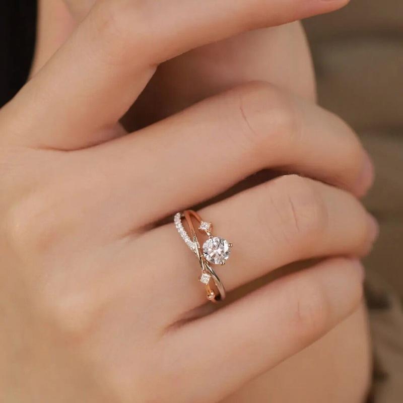 Exquisite Cosmic Trajectory Planet Rings For Women Double Layer Luxurious Sparkling Zircon Opening Ring Bride Wedding Jewelry