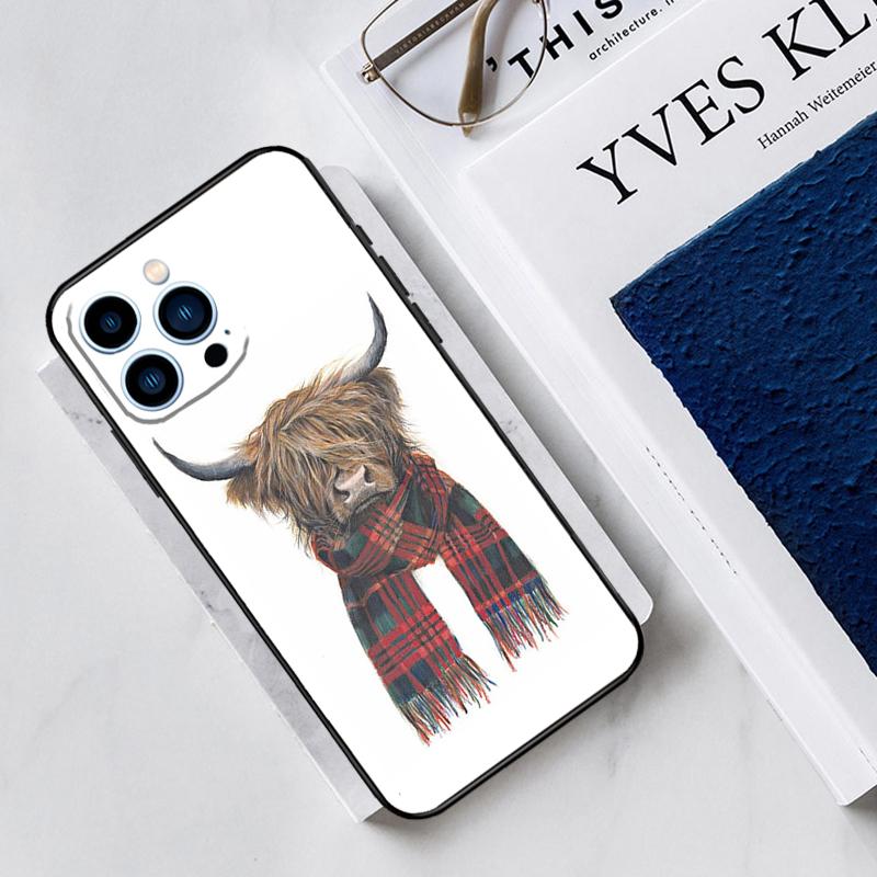 Highland Cow Scottish Art Phone Case For iPhone 14 13 11 12 Pro Max Mini XR XS X 7 8 Plus 15 16 Pro Max Cover