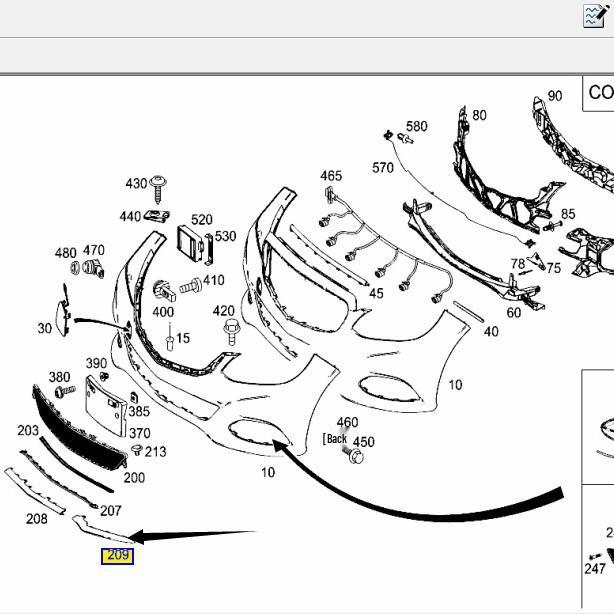 Bright Front Bumper Trim Strips, Left/Right - Fits Mercedes-Benz E260/E300