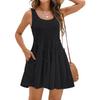 Summer Women's O-Neck Pockets Dress Casual Sleeveless Vest Mini Dress Beach Holiday Solid Color Beach Dress Elegant Female Vestidos