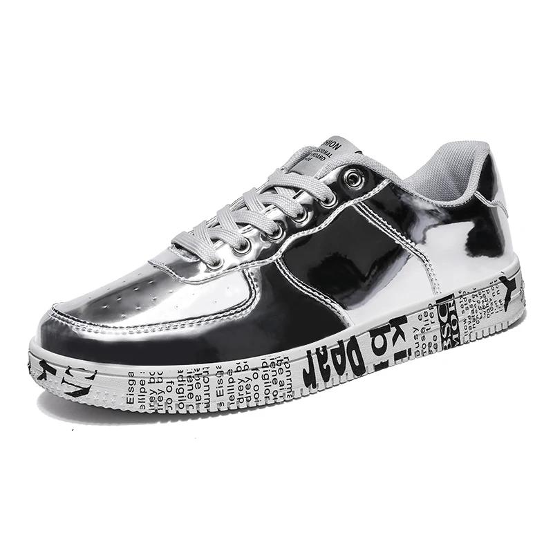 Fashion New Gold Glitter Sneakers Couple Casual Walking Shoes Men Hip-hop Streetwear Skateboard Trainers Women Flat Designer Footwear